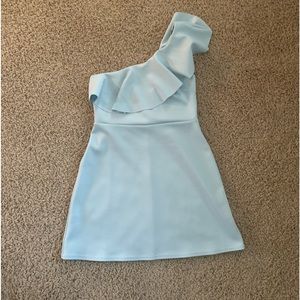 Asos mint green one shoulder ruffle dress